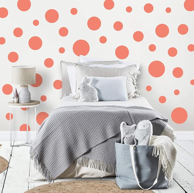 Coral Color Decorations for Home Decor Dot Stickers (63) Polka Dot Wall Decals Bedroom, Teen Toddler, Baby Nursery, Birthday Gift (Coral) - Image 2