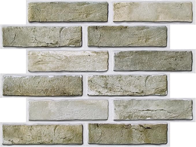 COMSTICKC 3D Faux Brick Wall Panels Peel and Stick Decorative Tiles Sticker | 10 Pcs 15.7" x 11.8", Green-Gray, Not Real Brick, Thin PVC Fake Brick Backsplsh Wall Covering for DIY, Cover 12.9 sq ft - Image 8