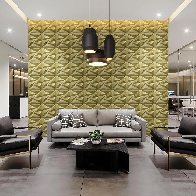 STICKGOO 3D Wall Panels Diamond, Champaign Gold, 12''x12'', 33 Pack | PVC Accent Wall Panels for Interior Wall Decor, Living Room, Bedroom, TV Background, Lobby, Cover 32.Sq.Ft - Image 2