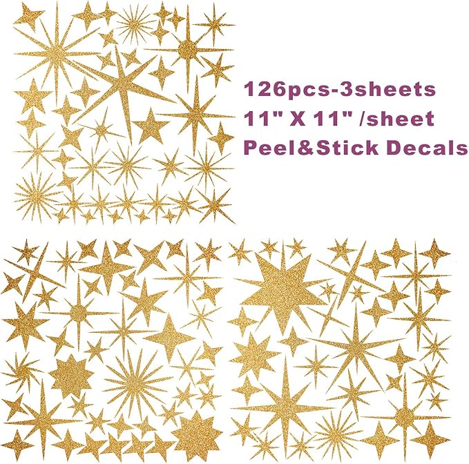 Star Wall Decals Sparkle Stickers for Nursery Kid Room Celestial Decor Gold | Celestial decor, star decal for walls, wall sticker, golden removable vinyl art mural, self adhesive, for living room bedroom - Image 5