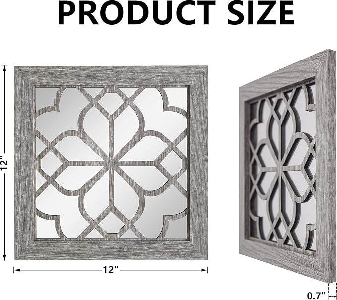 Boho Wall Mirror Decor, Set of 2 Rustic Farmhouse Accent Mirrors 12x12 Inch, Square Acrylic Shatterproof Vintage Style Mirror for Wall, Small Decorative Mirrors for Living Room, Bedroom, Brown - Image 4