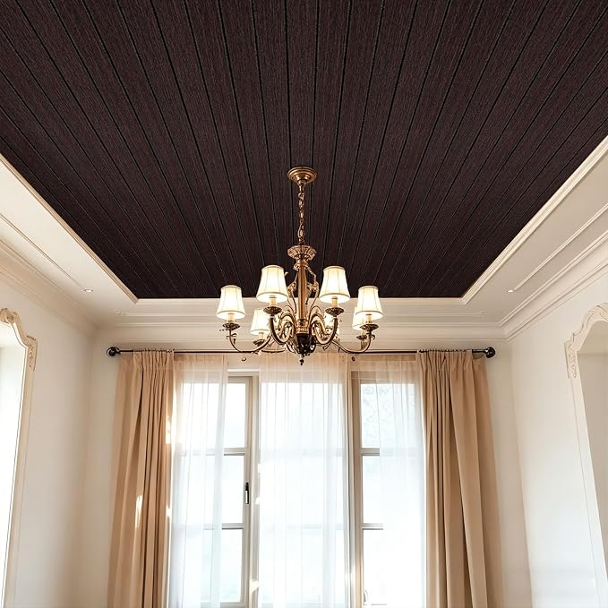 3D Peel and Stick Wall Panels PVC Grille Slat 118"x15.8" Self-Adhesive Wall Sticker Soundproof Paneling for Walls and Ceiling in Faux Brown Wood Grain Texture - Image 6