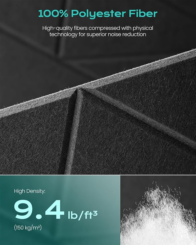 18 Pack Geometric Design Sound Proof Foam Panels for Walls 12"x12"x0.4" Fabric | Cuttable self-adhesive acoustic panels for home office studio noise reduction with flexible DIY layout, decorative Black - Image 3