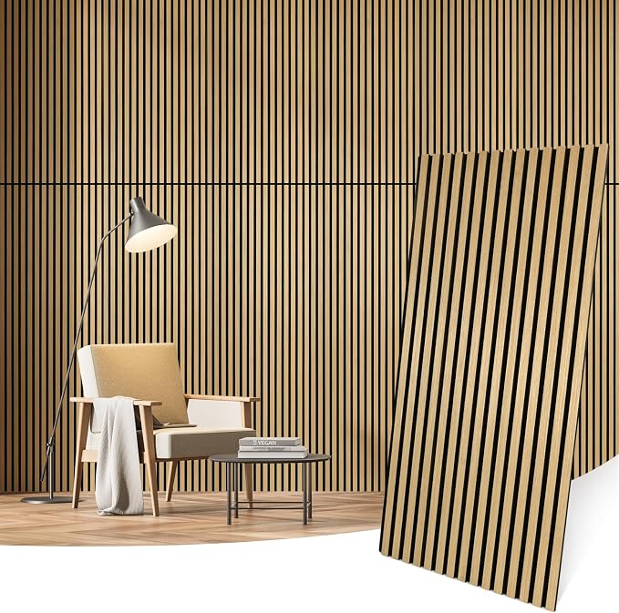 Wood Panels for Wall Acoustic Slat Wall Panels 4-Piece 47.2"×23.6" 3D Fluted Sound Absorbing Panel for Interior Wall Decor and Ceiling - Oak by Laceskyso