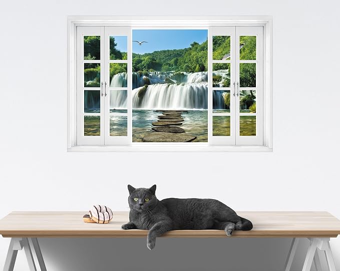 FLFK Fake Window Wall Mural - Waterfall Nature Scene Peel and Stick Decal, 48 x 32 inches, Set of 2 Sheets - Image 6