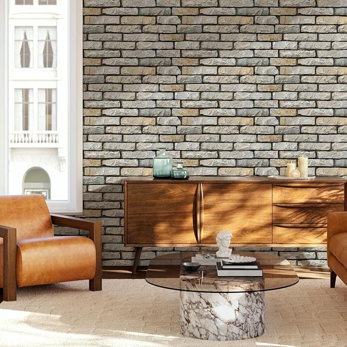COMSTICKC 3D Faux Stone Wall Panels Peel and Stick, 12 Pcs 22.8" x 11.8" | Not Real Stone, Ultra-Light Thin PVC 3D Fake Rock Decorative Tiles Wall Sticker Covering for Interior Decor,Cover 22.48 sq ft - Image 6