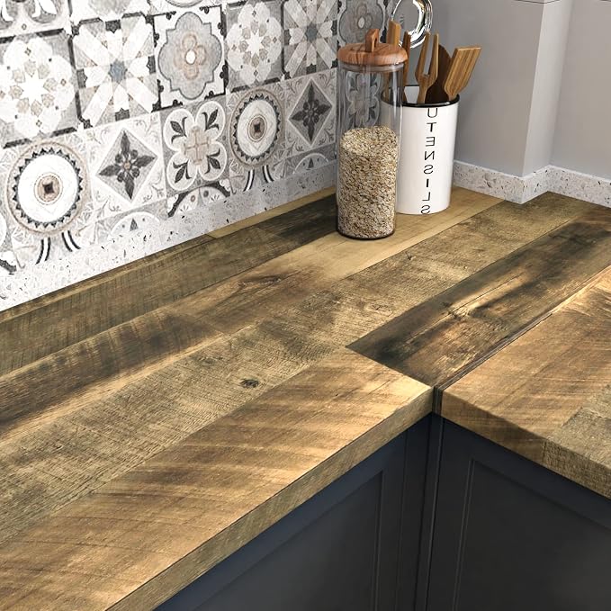 WESTICK Vintage Brown Faux Wood Wallpaper for Cabinets Wood Contact Paper | Kitchen Countertop Peel and Stick Waterproof Wood Vinyl Self Adhesive Wooden Shiplap Roll for Countertops Tables 30"x200" by WESTICK