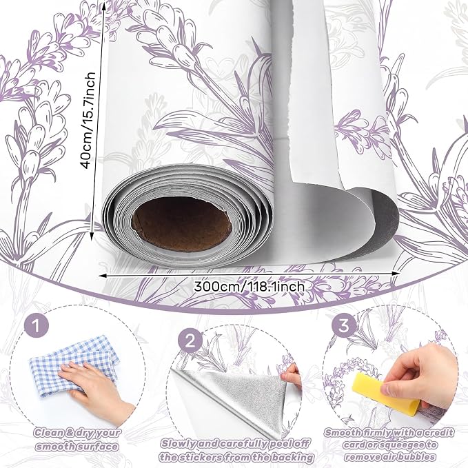 Drydiet Lavender Wallpaper Peel and Stick Contact Paper 15.8 x 118.1 | Self Adhesive, Purple Floral Design, Easy Apply Remove, for Drawer Liners Home Locker Dorm Classroom Living Room Decor - Image 2