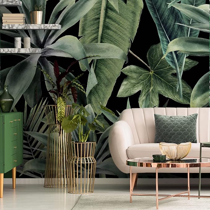 Jungle Green Peel and Stick Wall Mural for Bedroom | 92"x125", Large Dark Green Tropical Wallpaper, Removable Leather Textured & Water-Resistant, Hallway Old Wall Makeover - Image 7