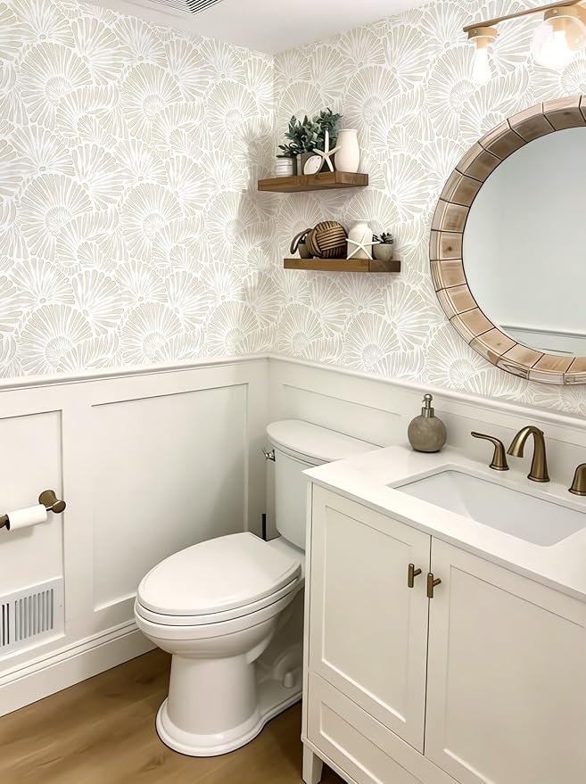 Ismoon Beige Wallpaper Peel and Stick Wallpaper Boho 17.3in x 16.4ft Neutral Removable Modern Geometric Wall Paper for Bathroom Bedroom Nursery Home Wall Waterproof Vinyl - Image 2