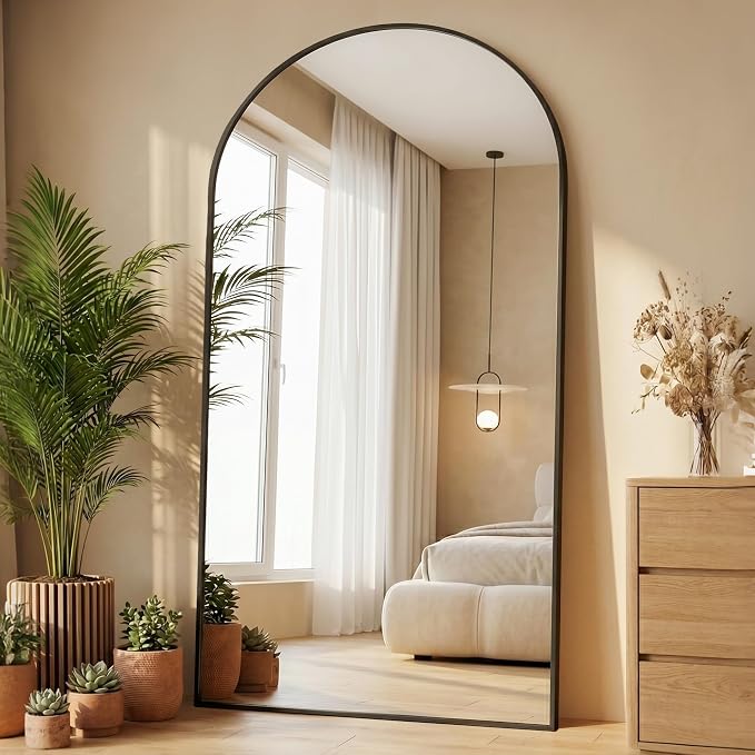 77"x38" Arched Full Length Mirror, Full Body Floor Mirror, Black by Unknown