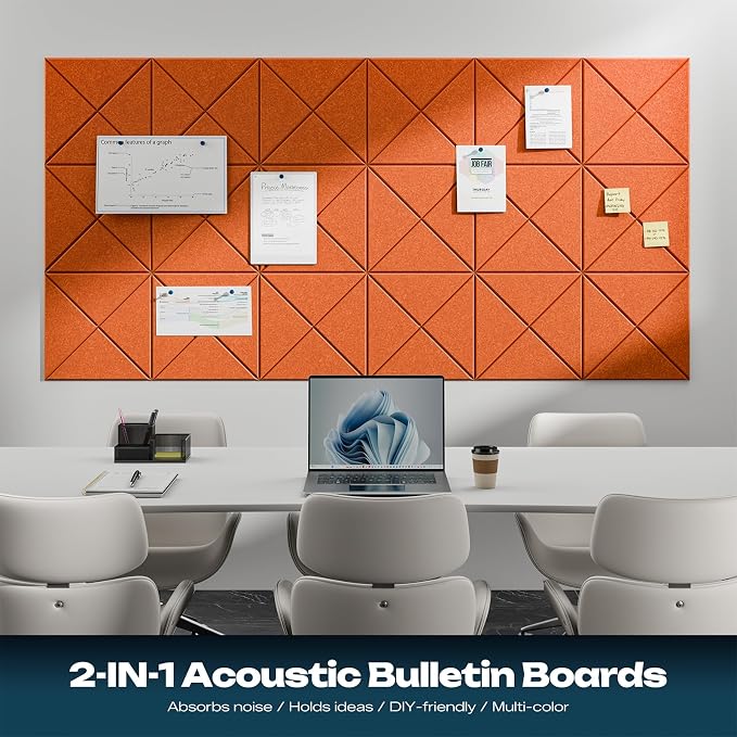 Sonicism 22 Pack X-Lined Acoustic Panels with Self-Adhesive, 12"X 12"X 0.4" Sound Proof Foam Panels, Decorative Soundproof Wall Panels, Sound Absorbing Tile for Home & Offices, Orange - Image 4