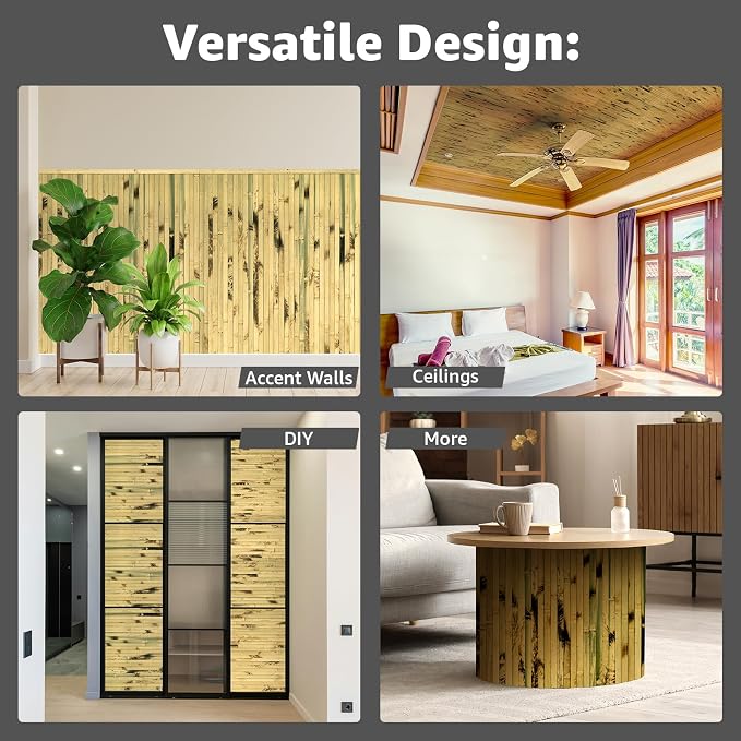 Art3d Natural Bamboo Wall Panel for Interior Wall Decor, Renewable Pole Wrap Wainscoting Paneling for Wall Ceiling Furniture Cabinet Office, 48 x 96 Inch, 2-Pack - Light Burned - Image 4