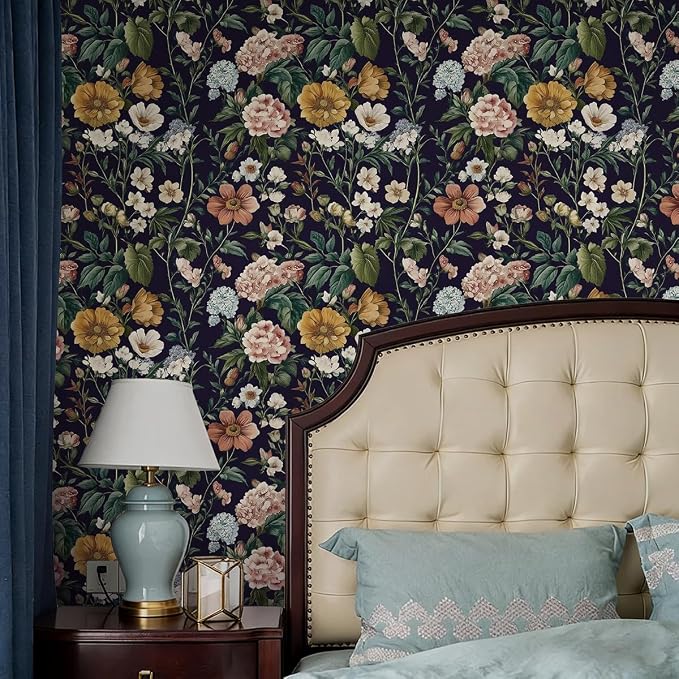 Livebor Floral Peel and Stick Wallpaper Floral Contact Paper 16.9"x118.1" | Dark Flower Wallpaper Neutral Boho Self Adhesive Removable Wall Paper for Cabinets Bathroom Waterproof Decorative Vinyl - Image 2
