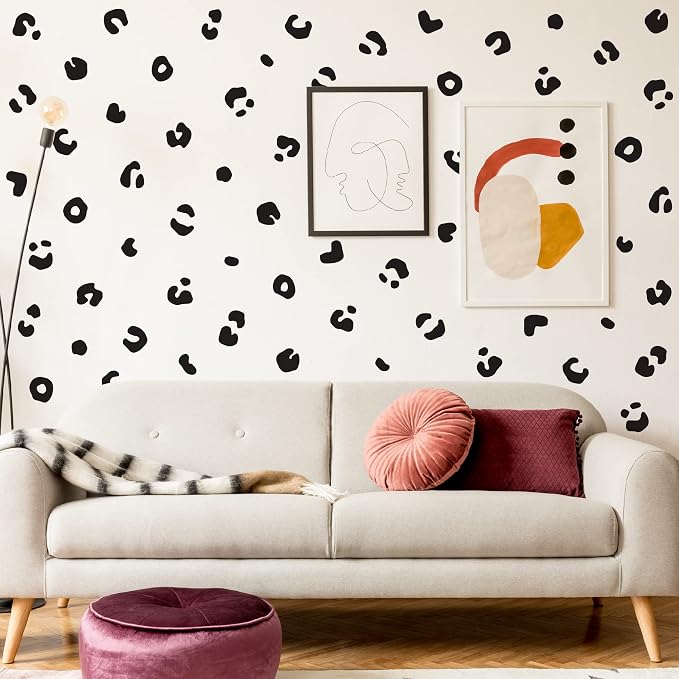 Black Cheetah Spot Wall Decals, Modern Leopard Print Wall Décor | Matte vinyl animal spots stickers. Create a safari jungle accent wall. Peel and stick for kid, nursery, bedroom, living room. by SHYJSHYJINSPIRED-PEELSTICK