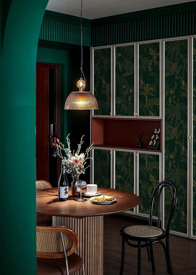 Heroad Dark Green Peel and Stick Wallpaper Boho Contact Paper Jungle Wall Paper Removable Self Adhesive Cheetah Wallpaper for Bedroom Living Room Cabinet Waterproof Bathroom Vinyl Roll 17.3"x78.7" - Image 7