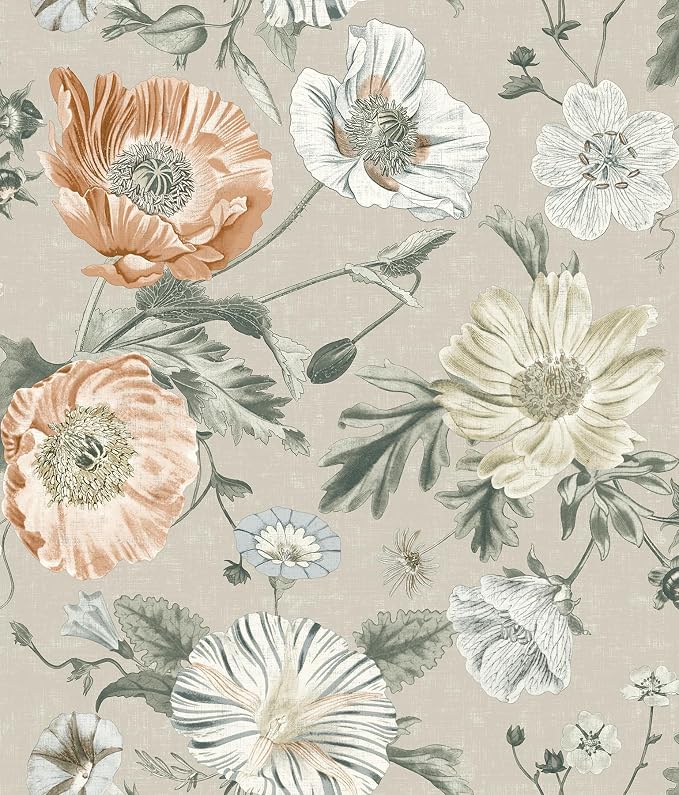 Vintage Poppy Orange Peel and Stick Wallpaper by RoomMates, RMK12811PL by RoomMates