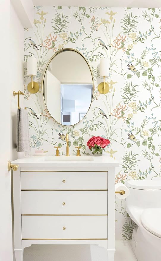 Erfoni Boho Floral Peel and Stick Wallpaper Green Floral Birds Wallpaper | 16.9" x197" DIY Self Adhesive Wallpaper Removable Wallpaper for Accent Wall Decor Modern Flower Leaf Contact Paper Vinyl Roll - Image 7
