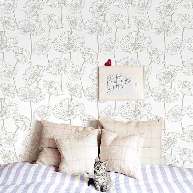 Orainege Peel and Stick Wallpaper Beige and White Floral Wallpaper | 17.3inx393.7in Self Adhesive Contact Paper Removable Decorative Wallpapers for Bedroom Bathroom Cabinets Decor Vinyl - Image 7