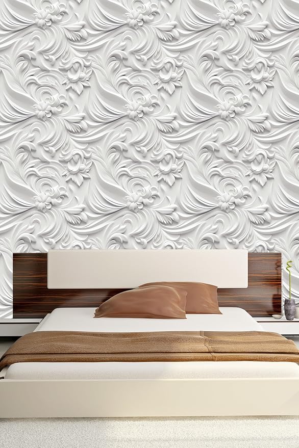 Peel and Stick Wallpaper White Gray Scroll Floral Accent - Image 6
