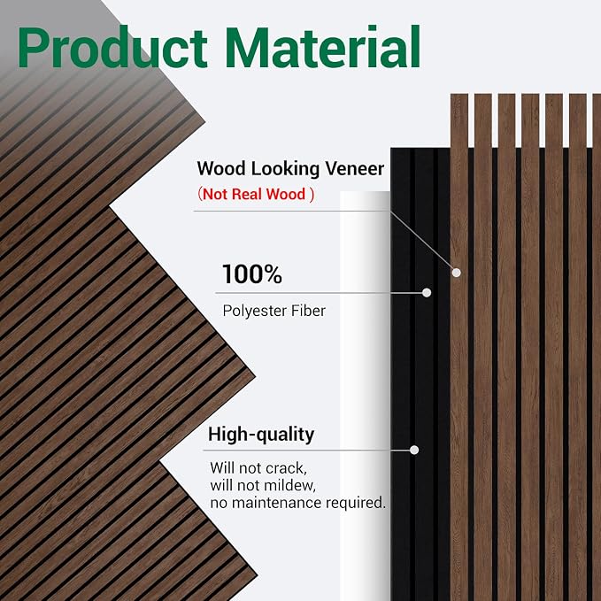 6 Pack 47.2×23.6 Inch Decorative Acoustic Wall Panels | Dark Walnut, 0.4" Thick, Polyester Fiber Core with Wood Veneer, Easy to Cut and Install,covers 46 sq.ft - Image 3