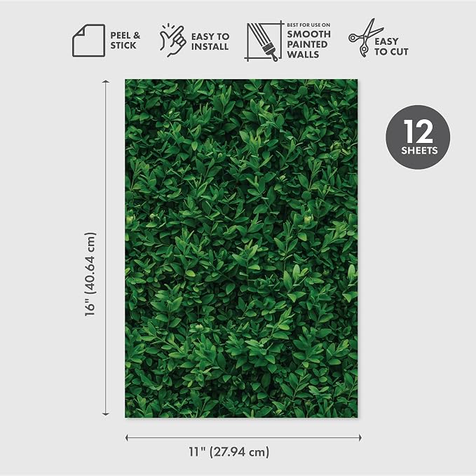 Main Street Peel and Stick Wallpaper Sheets, Plant Wall, 12-Pack | 11 x 16 in sheet size; Covers up to 14.67 sq ft; Eco-friendly paper material; No paste or additional adhesive required - Image 2