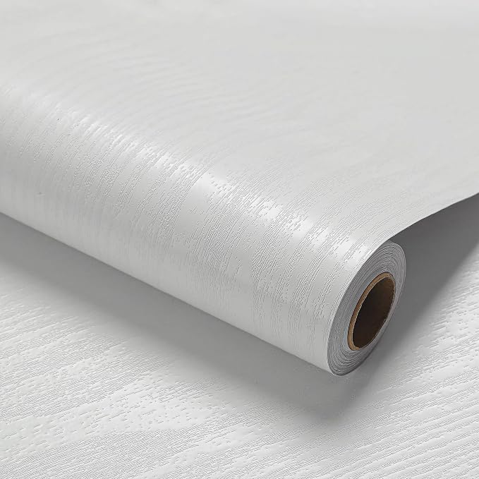 White Wood Wallpaper PVC, 17.5x787.4 Inch Self-Adhesive Wallpaper, Textured, Waterproof, Washable, for Wall, Cabinets, Drawers Decor by LOVADA