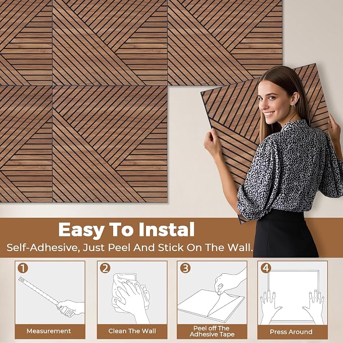 3D Peel and Stick Acoustic Wall Panels – 8 Pack Self-Adhesive Wood Pattern Soundproof Panels 23.6” x 23.6” for Interior Wall Decor, Bedroom, Living Room, Office (Golden Maple) - Image 5