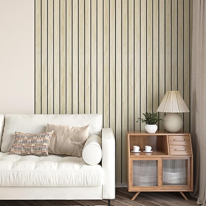 Light Oak Wood Slat Wall Panel Peel and Stick 3D Foam Wood Slat Wallpaper Removable Self Adhesive Wooden Contact Paper for Cabinets Bedroom Accent Wall Living Room Interior Decor 16.8"x118" - Image 2