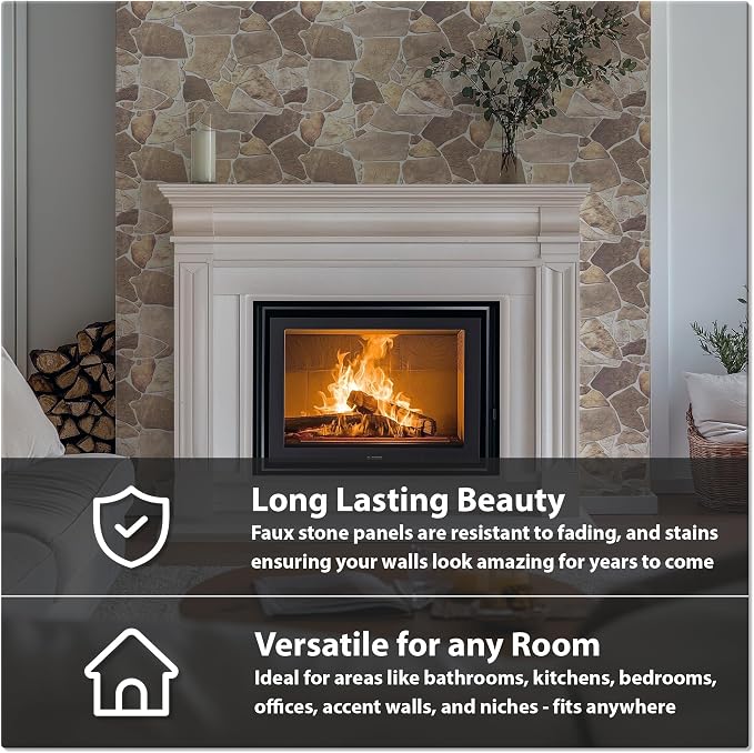 3D Faux Stone Wall Panels, Wild Boulder, Pack of 20, Covers 57.7 Sq Ft | Grey, Beige & Brown, Lightweight PVC, 17.5" x 23.75" (44.5 x 60.3 cm), Decorative Rock Cladding for Accent Wall & Backsplash - Image 6