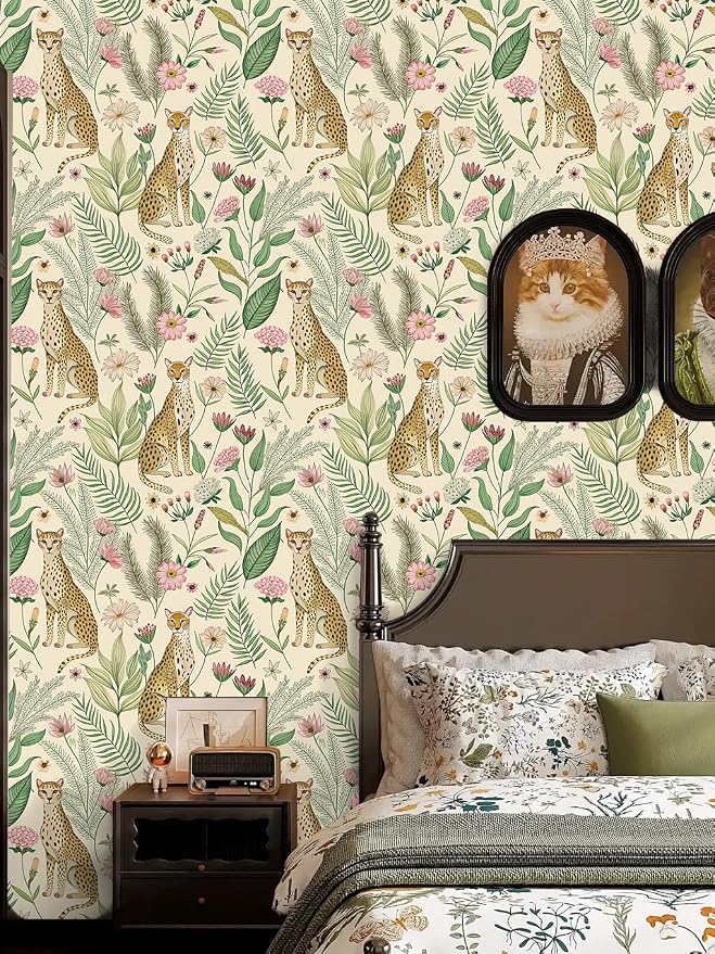 Floralplus Peel and Stick Wallpaper Leopard Removable Wallpaper | Renter Friendly Wallpapers Self Adhesive Animal Floral Contact Paper for Accent Wall 17.5 x 118 in - Image 9