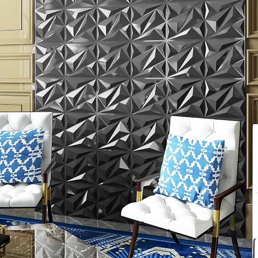 Art3dwallpanels 33 Pack 3D Wall Panel Diamond for Interior Wall Décor, PVC Textured Wall Panels, 12''x12'' Cover 32.Sq.Ft. Silver - Image 2