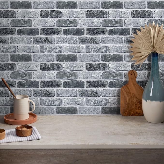 3D Peel and Stick Faux Brick Wall Panels 11.8" x 11.8" 10-Pack | Gray, Small Brick-Look Textured Sticker, Thin Lightweight PVC Self Adhesive Wall Tiles for Interior Decor, Cover 9.7 sq ft - Image 7
