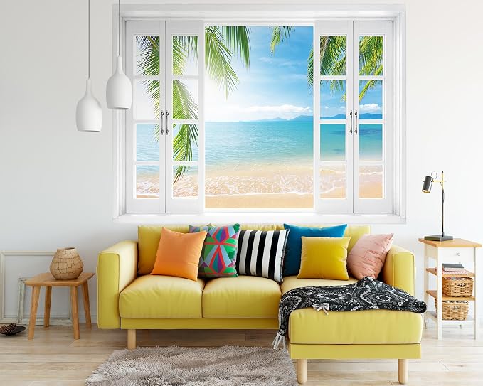 FLFK Fake Window Wall Mural - Tropical Ocean View Peel and Stick Decal, 80 x 60 inches, Set of 5 Sheets - Image 6