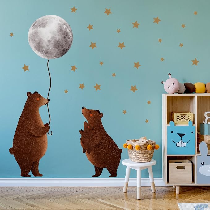 Animals Bear Wall Decal, Peel and Stick Nursery Animals Mural,Bears Stars and Moon Wall Stickers for Kids, Boys and Girls Room, Bedroom & Toddler Room Decor (Bear Stars and Moon Wall Decor) - Image 4
