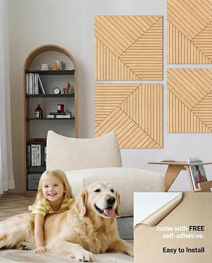 6 Pack UV Wood Texture Grooved Acoustic Wall Panels | 23.6×23.6 Inch Self-Adhesive Decor Wall Art, Total Size 70.8×47.2 Inches for Theater Living Room Office - Image 8