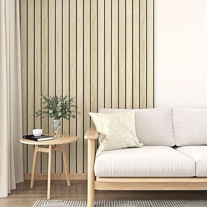 Wallercity 3D Light Oak Wood Slat Wall Panel Self Adhesive Soundproof Panel | Vinyl Flexible Foam Panels Peel and Stick Faux Natural Wood Slat Wall Paneling for Ceiling Bedroom Workshop Decor 23.6x19 IN - Image 3