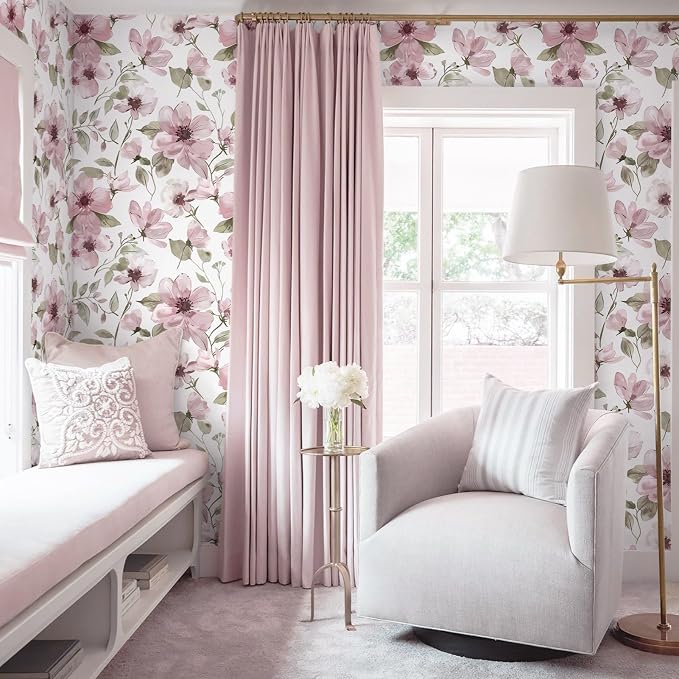Ismoon 17.3''x393''Peel and Stick Wallpaper Boho Floral Contact Paper Pink Watercolor Flowers Leaf Wallpaper Removable Self-Adhesive Wall Paper for Bedroom Renter Friendly Vinyl - Image 7