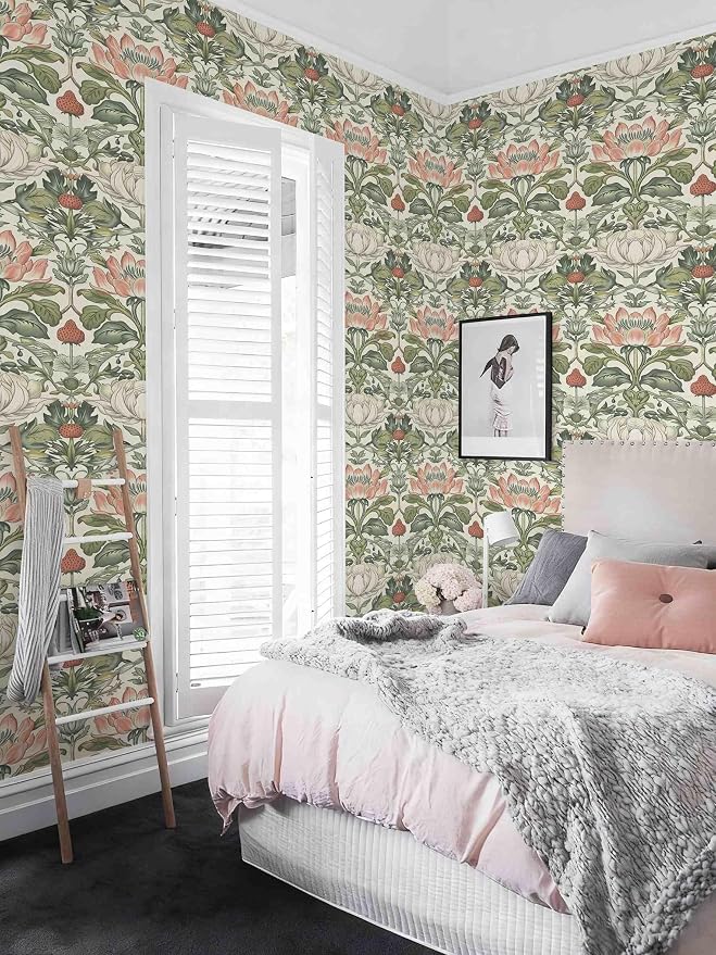 Vintage Wallpaper William Morris Botanical Peel and Stick Wallpaper | Symmetrical antique floral wildlife vinyl wall covering, removable & waterproof, for cottage living room interior decoration. - Image 4