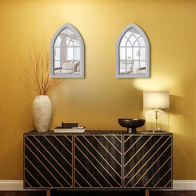 ZEXUIRU 2 Set Rustic Wall Mirrors for Bedroom Bathroom Living Room Entryway Wood Farmhouse Easy to Hang Framed Decorative Accent Hanging Wall-Mounted Mirror Set for Living Room - White - Image 5