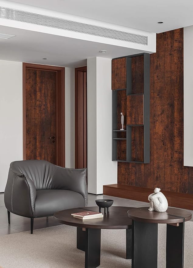 Dimoon 236''x17.7'' Red Brown Wood Stick and Peel Wallpaper Waterproof Wood Wallpaper Brown Red Dark Wood Contact Paper Wood Plank Removable Rustic Self Adhesive Vintage Desk Table Cabinet Vinyl Roll - Image 4