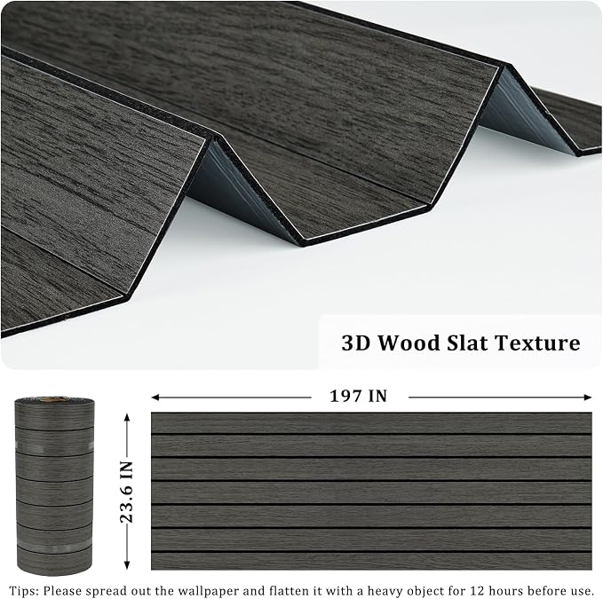 Grey/Black Wood Acoustic Wall Panels Peel and Stick 3D Textured Wood Slat Wall Paneling 23.6" x 197" Self Adhesive Sound Proof PVC Wooden Grain Walls Panel for Bedroom Living Room Garge - Image 6