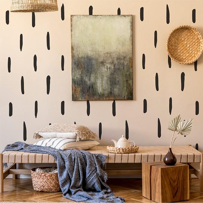 Black Stripe Abstract Line Wall Decals, Boho Farmhouse Wall Decor | 120 matte black bold upright stripes for a modern accent wall. Peel and stick for office, bedroom, living room, hallway. - Image 2