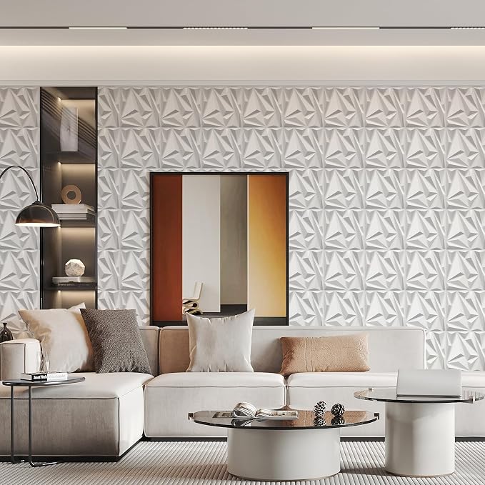 STICKGOO 33 Pack 3D Wall Panels for Interior Wall Decor 12''x12'' PVC | White Diamond Design, Waterproof Accent Wall Panels for Bedroom, Gaming, Living Room, TV Background Decor, Cover 32.Sq.Ft - Image 5