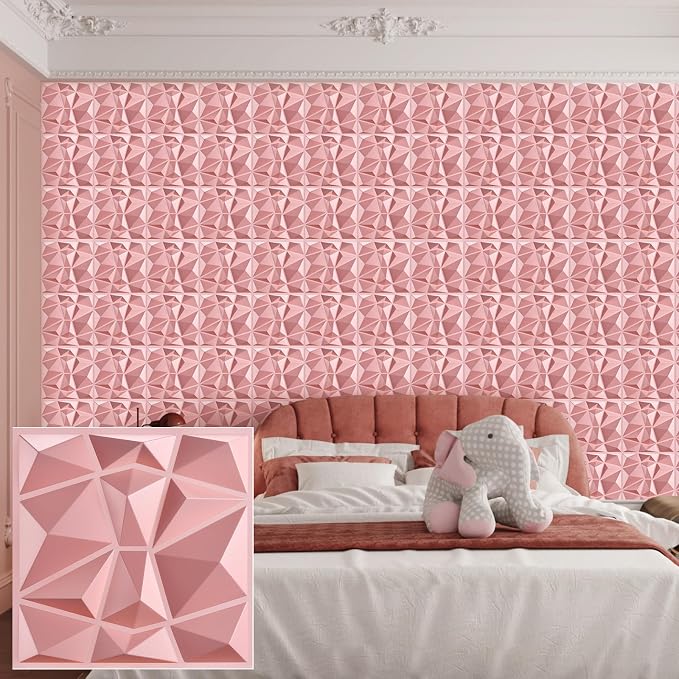 Heikki 30 Pack 3D Wall Panel for Interior Wall Décor, PVC Flower Textured Wall Panels for Living Room Bedroom Hotel Office, 11.8"x11.8", Double-Sided Tape (Pink-XLZ) by YourBestChoices