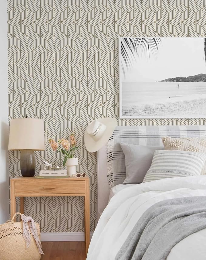 MelunMer Geometric Contact Paper Peel and Stick Wallpaper Gold 17.7”×591” | Self Adhesive, Removable Wallpaper for Bedroom/Bathroom Waterproof, Modern Contact Paper for Cabinets Liner Easy to Install - Image 5