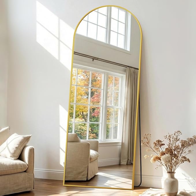 58"x18" Arched Full Length Mirror, Full Body Floor Mirror, Gold - Image 3