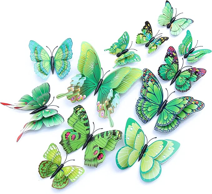 OPSEAM 3D Butterfly Wall Decor Butterfly Decorations Stickers with Magnets | 48 PCS Green,12 Styles Double Layer Butterfly for Classroom Decoration,Locker Refrigerator, Reusable,Waterproof by Opseam