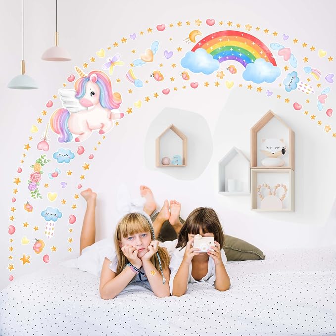 Large Unicorn and Rainbow Wall Decals Glow in The Dark, Cute Stars Stickers for Baby Girls Room, Luminous Ceiling Decor for Bedroom Playroom Nursery - Image 4