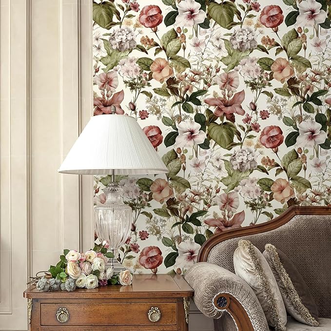 Jeweluck Vintage Floral Peel and Stick Wallpaper for Bathroom 16.9”x196.8” | Floral Wallpaper Boho Flower Contact Paper Peel and Stick Removable Self Adhesive Wall Paper for Cabinets Walls Decor Vinyl - Image 4